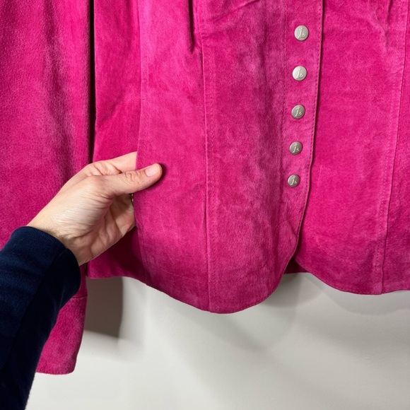Vintage Y2K Live a Little Pink Suede Leather Collared Snap Front Jacket Size S - Picture 7 of 12
